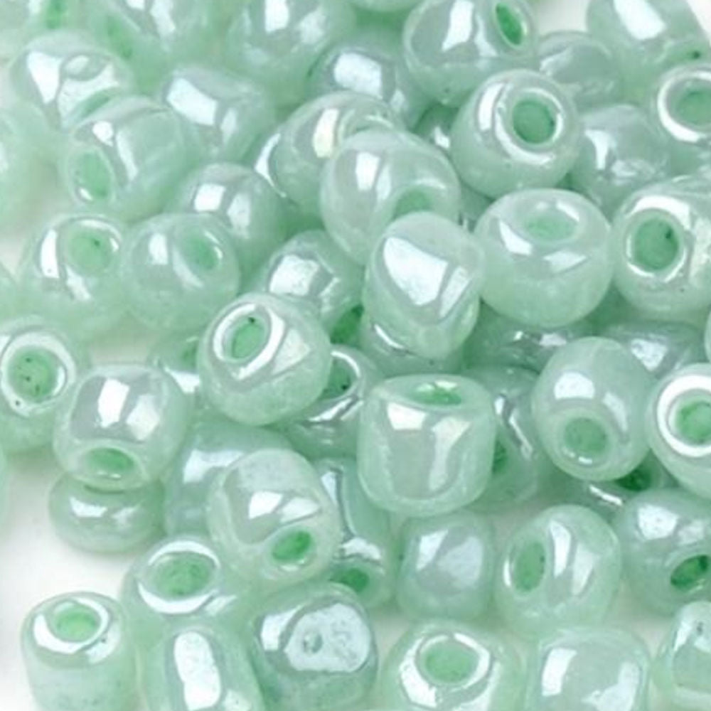 Aqua Green Glass Seed Beads 3mm, Ceylon, hole 1mm, 40gm approx 1000 beads, pearl lustre finish