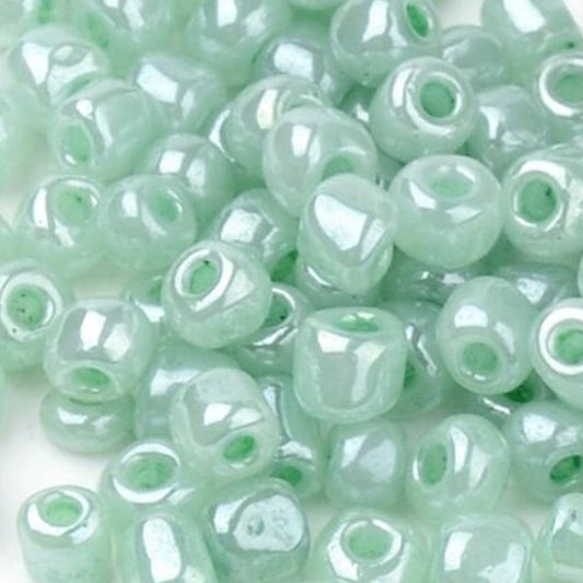 Aqua Green Glass Seed Beads 3mm, Ceylon, hole 1mm, 40gm approx 1000 beads, pearl lustre finish