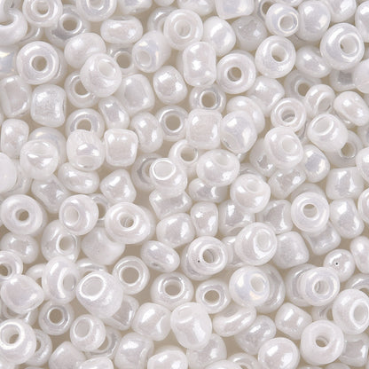 White Glass Seed Beads 3mm, Opaque Lustered, hole 1mm 40gm, approx 1000 beads