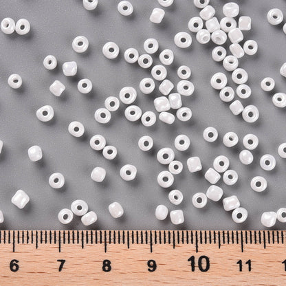 White Glass Seed Beads 3mm, Opaque Lustered, hole 1mm 40gm, approx 1000 beads
