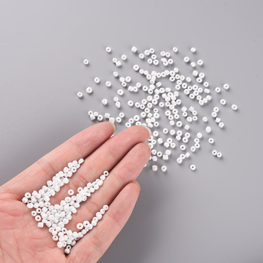 White Glass Seed Beads 3mm, Opaque Lustered, hole 1mm 40gm, approx 1000 beads