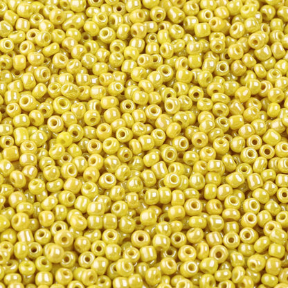 Yellow Glass Seed Beads 3mm, Opaque Lustre, hole 1mm 40gm, approx 1000 beads