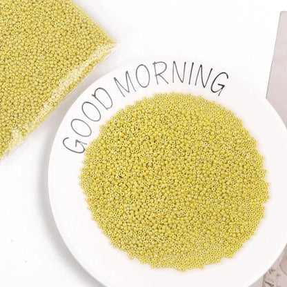 Yellow Glass Seed Beads 3mm, Opaque Lustre, hole 1mm 40gm, approx 1000 beads