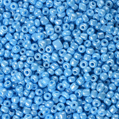 Blue Glass Seed Beads 3mm, Opaque Lustre, hole 1mm 40gm, approx 1000 beads, Light Cyan