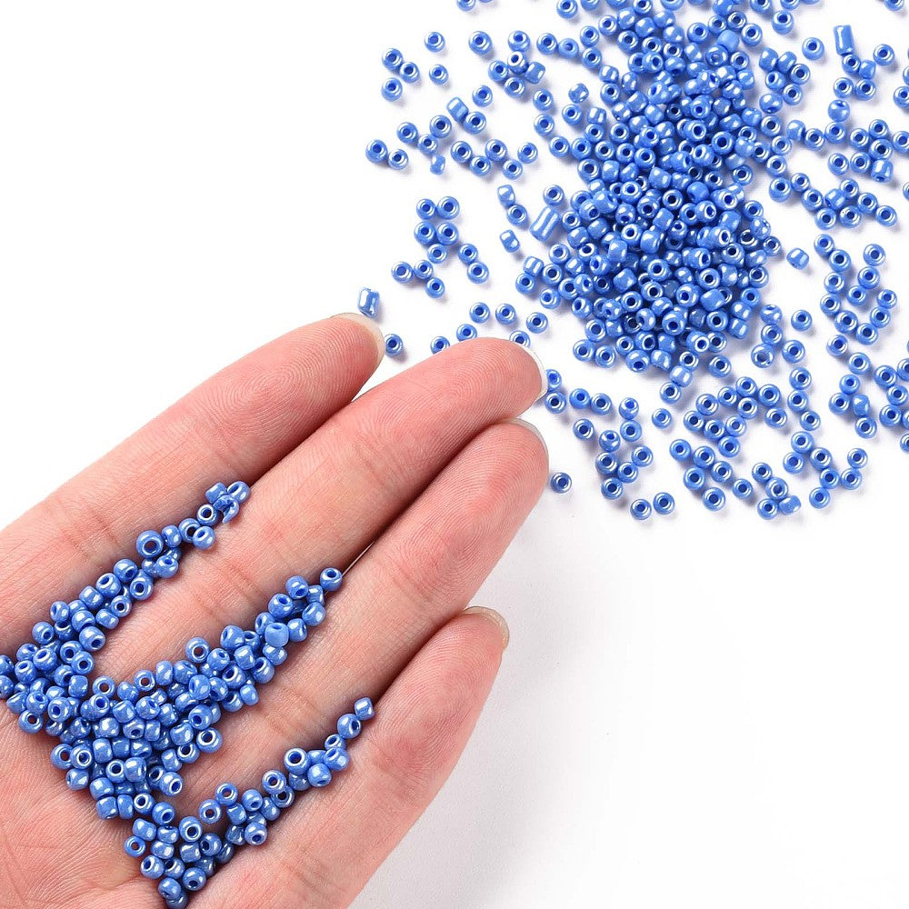 Cornflower Blue Glass Seed Beads 3mm, Opaque Lustre, hole 1mm 40gm, approx 1000
