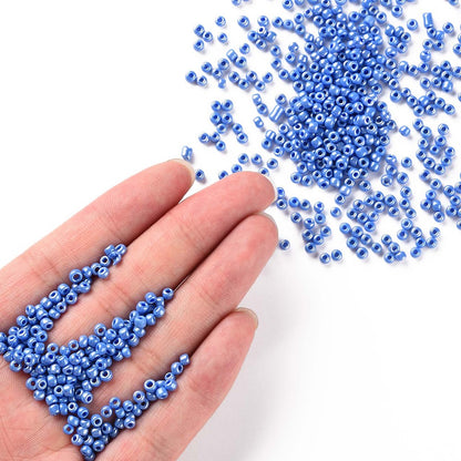 Cornflower Blue Glass Seed Beads 3mm, Opaque Lustre, hole 1mm 40gm, approx 1000