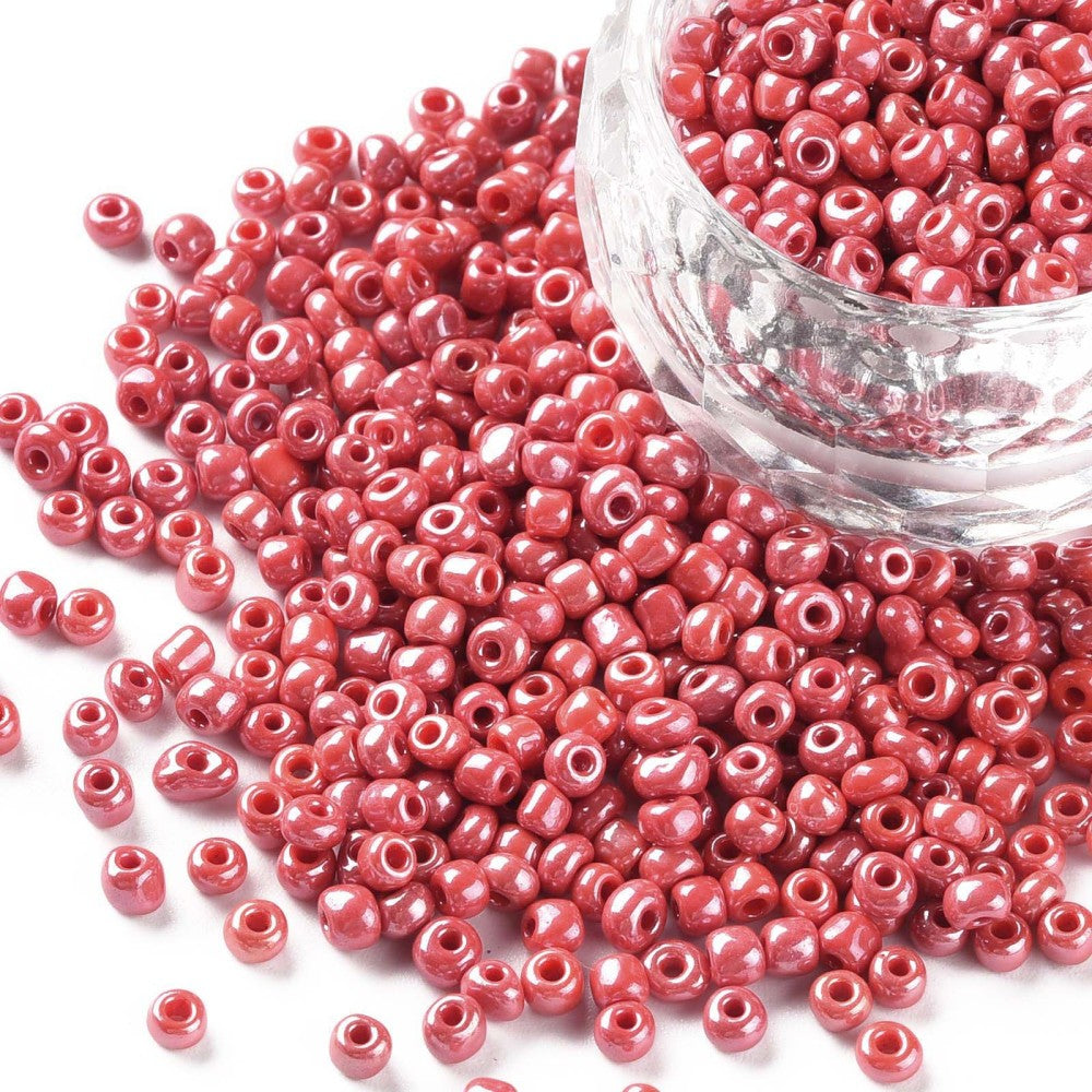 Red Glass Seed Beads 3mm, Opaque Lustre, hole 1mm 40gm, approx 1000 beads