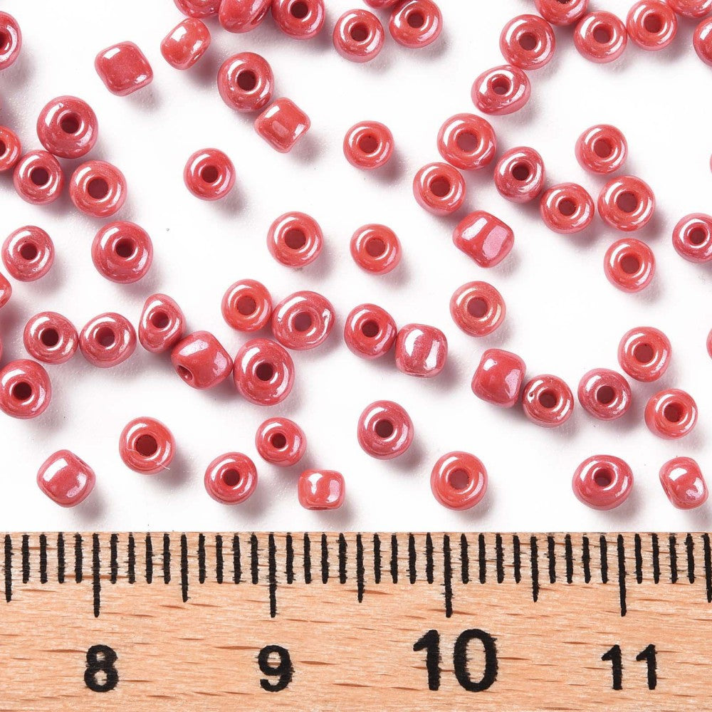 Red Glass Seed Beads 3mm, Opaque Lustre, hole 1mm 40gm, approx 1000 beads