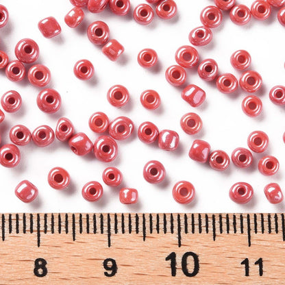Red Glass Seed Beads 3mm, Opaque Lustre, hole 1mm 40gm, approx 1000 beads