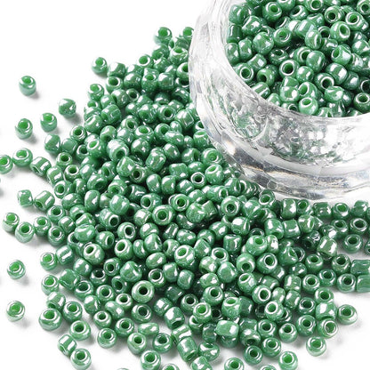 Green Glass Seed Beads 3mm, Opaque Lustre, hole 1mm, 40gm approx 1000 beads, Medium Sea Green