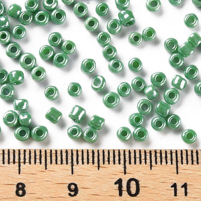 Green Glass Seed Beads 3mm, Opaque Lustre, hole 1mm, 40gm approx 1000 beads, Medium Sea Green