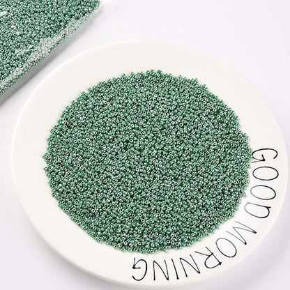 Green Glass Seed Beads 3mm, Opaque Lustre, hole 1mm, 40gm approx 1000 beads, Medium Sea Green