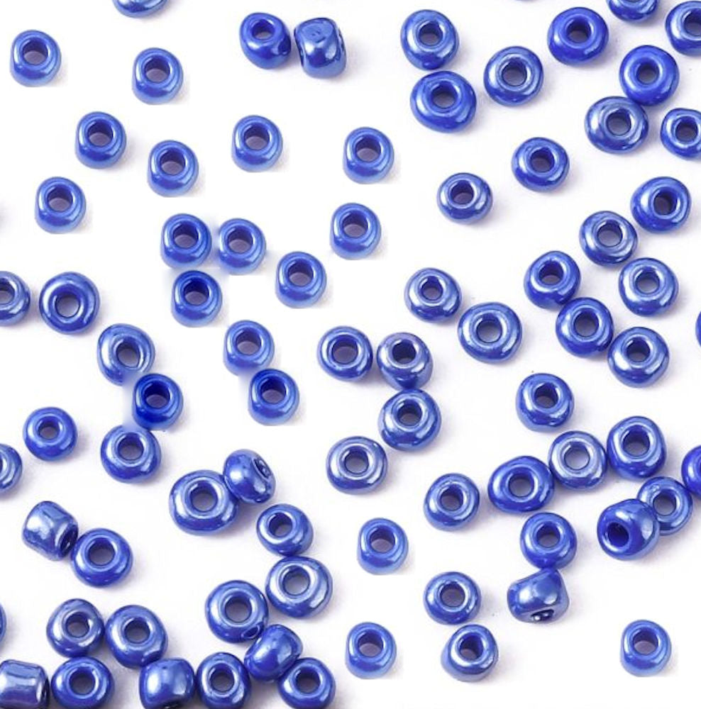Blue Glass Seed Beads 3mm, Opaque Lustre, hole 1mm 40gm, approx 1000 beads