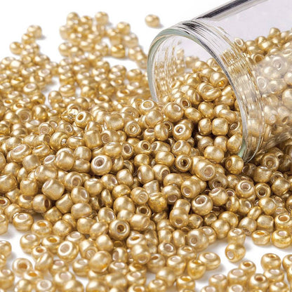 Gold Metallic Glass Seed Beads  8/0, 3mm, Hole:1mm Pack of 650x