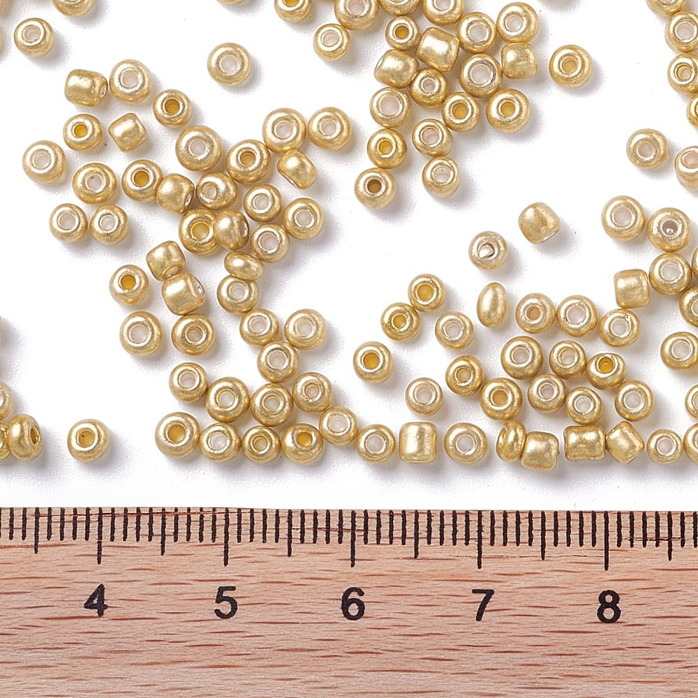 Gold Metallic Glass Seed Beads  8/0, 3mm, Hole:1mm Pack of 650x