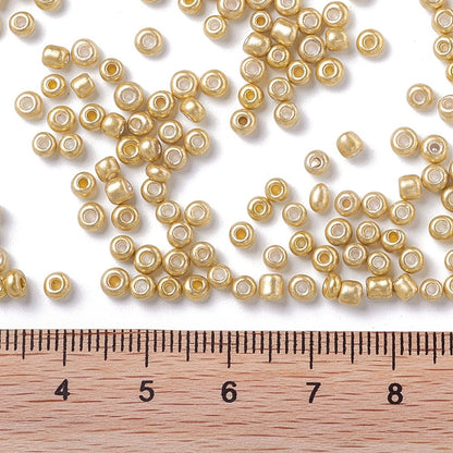 Gold Metallic Glass Seed Beads  8/0, 3mm, Hole:1mm Pack of 650x