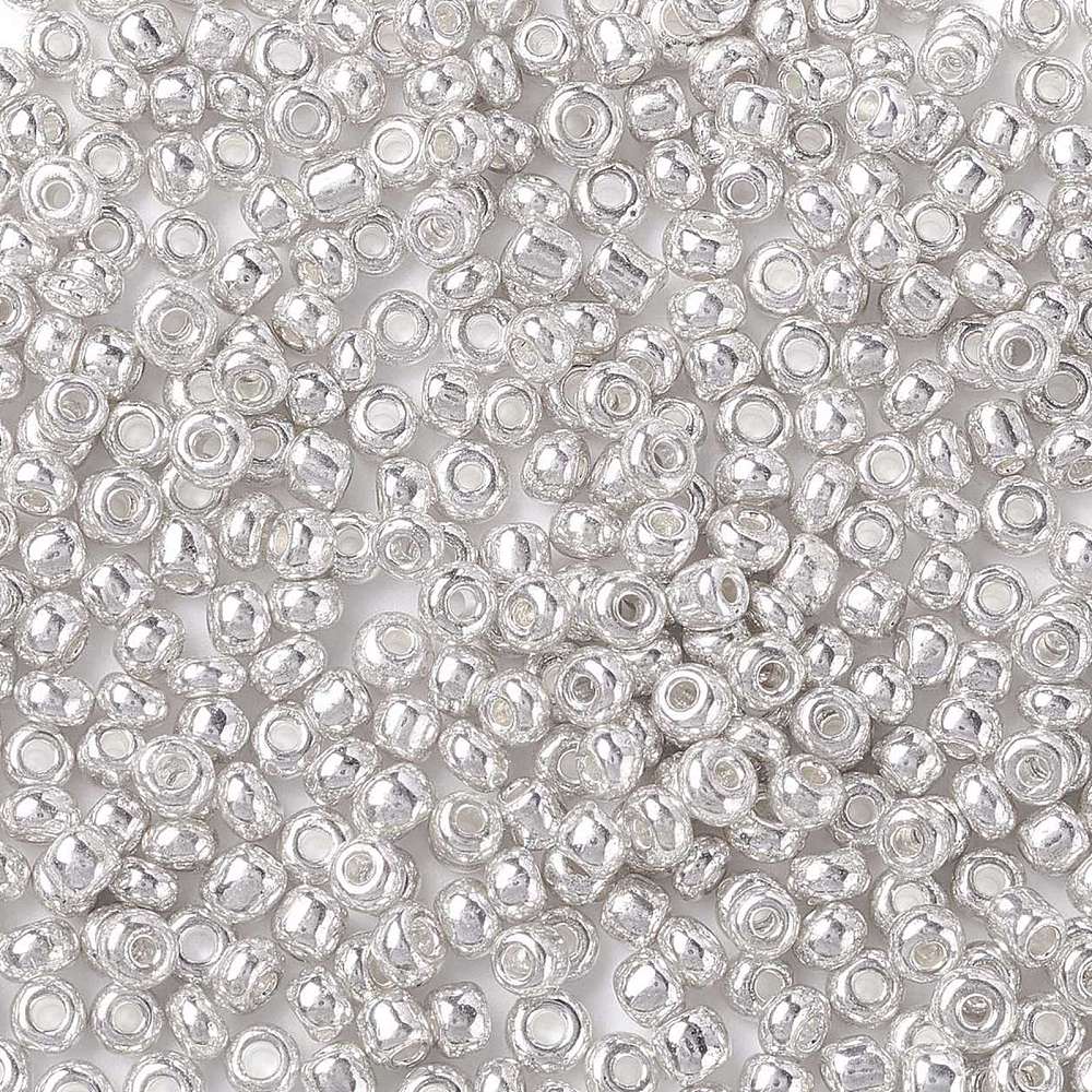 Silver Metallic Glass Seed Beads  8/0, 3mm, Hole:1mm Pack of 650x