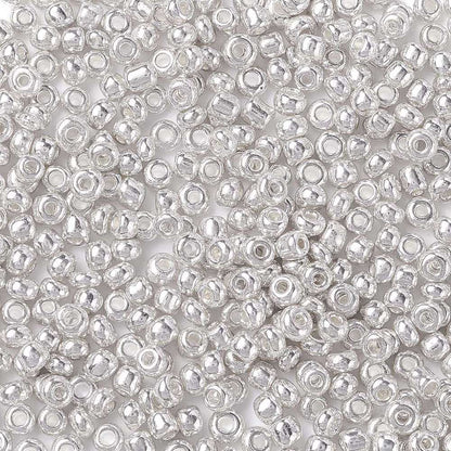 Silver Metallic Glass Seed Beads  8/0, 3mm, Hole:1mm Pack of 650x