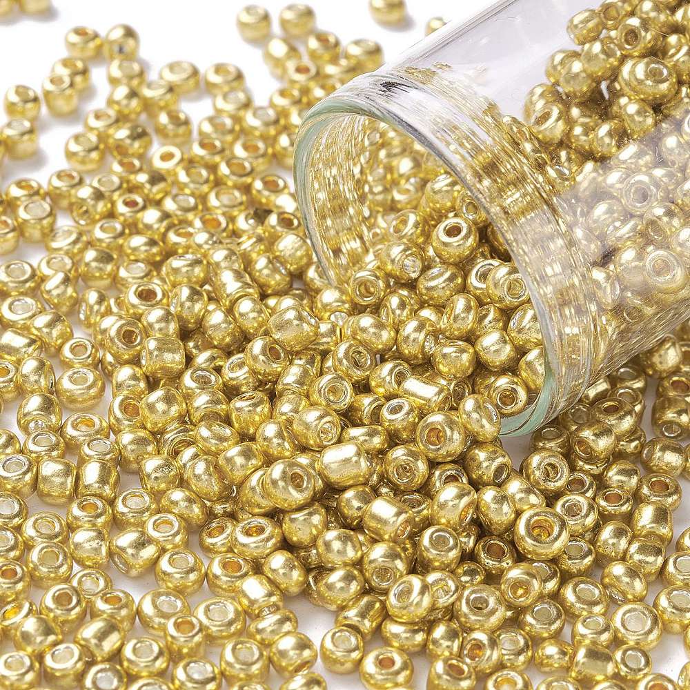 Gold Metallic Glass Seed Beads  8/0, 3mm, Hole:1mm Pack of 650x