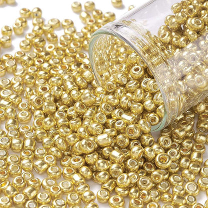Gold Metallic Glass Seed Beads  8/0, 3mm, Hole:1mm Pack of 650x