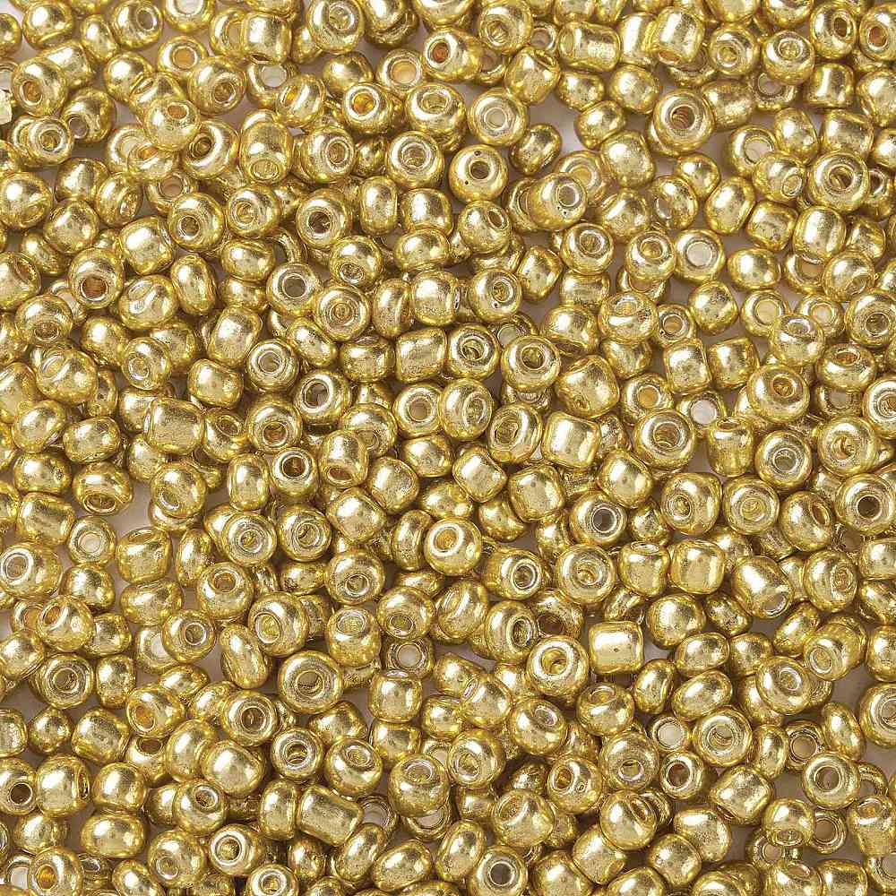 Gold Metallic Glass Seed Beads  8/0, 3mm, Hole:1mm Pack of 650x