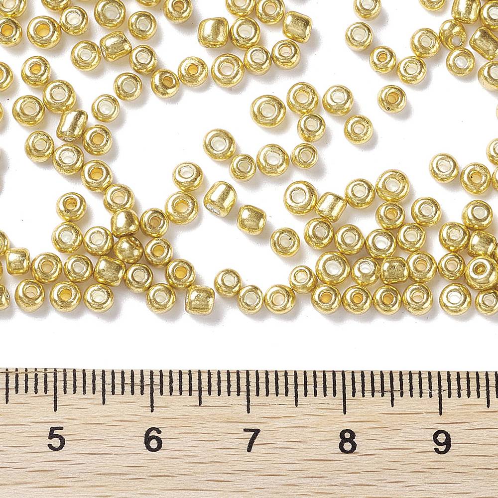 Gold Metallic Glass Seed Beads  8/0, 3mm, Hole:1mm Pack of 650x