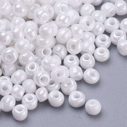 White Glass Seed Beads 3mm, hole 1mm, 30gm approx 650 beads, pearl lustre finish