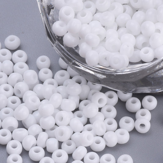 White Glass Seed Beads Opaque, 3mm, hole 1mm, 30gm approx 650 beads