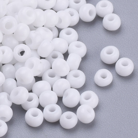 White Glass Seed Beads Opaque, 3mm, hole 1mm, 30gm approx 650 beads