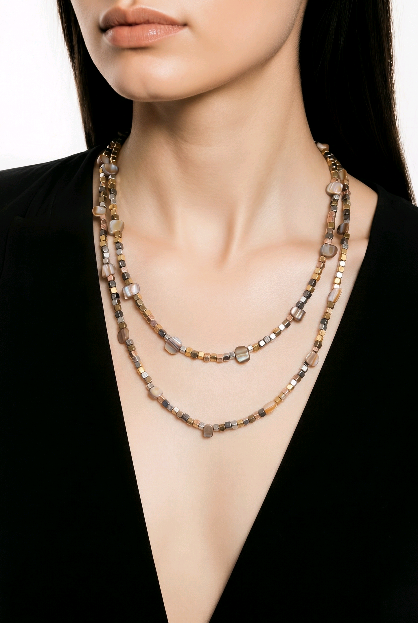 Natural Freshwater Shell Nugget Bead Double Strand Necklace