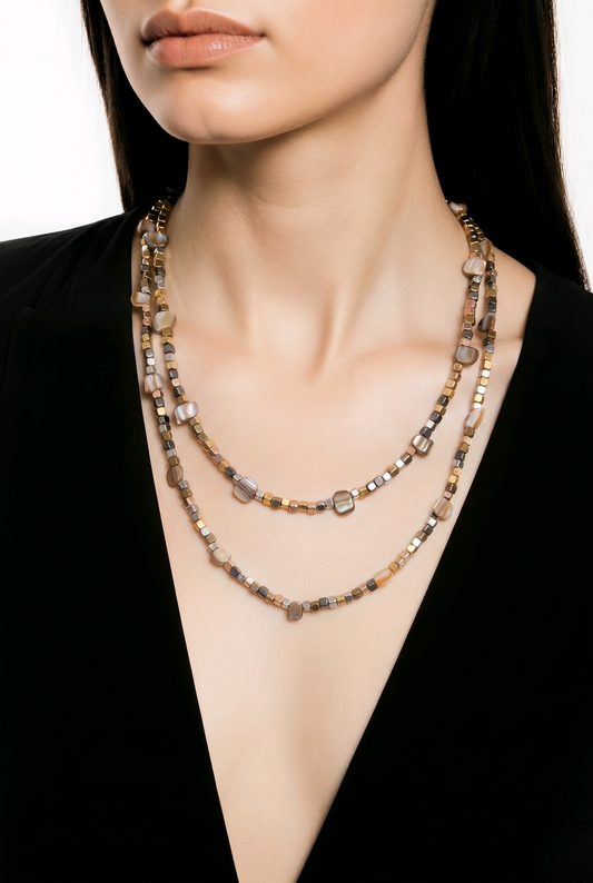 Natural Freshwater Shell Nugget Bead Double Strand Necklace