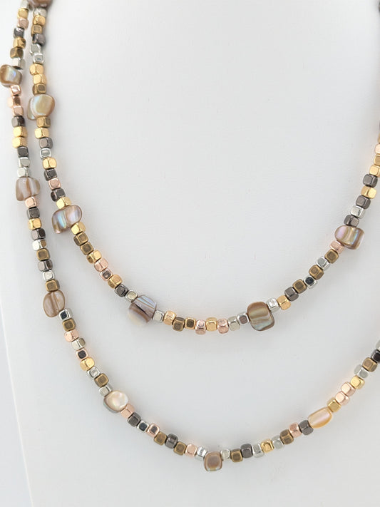 Natural Freshwater Shell Nugget Bead Double Strand Necklace