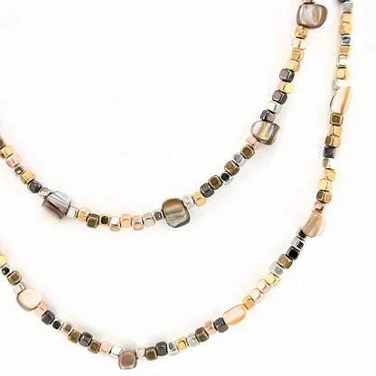 Natural Freshwater Shell Nugget Bead Double Strand Necklace