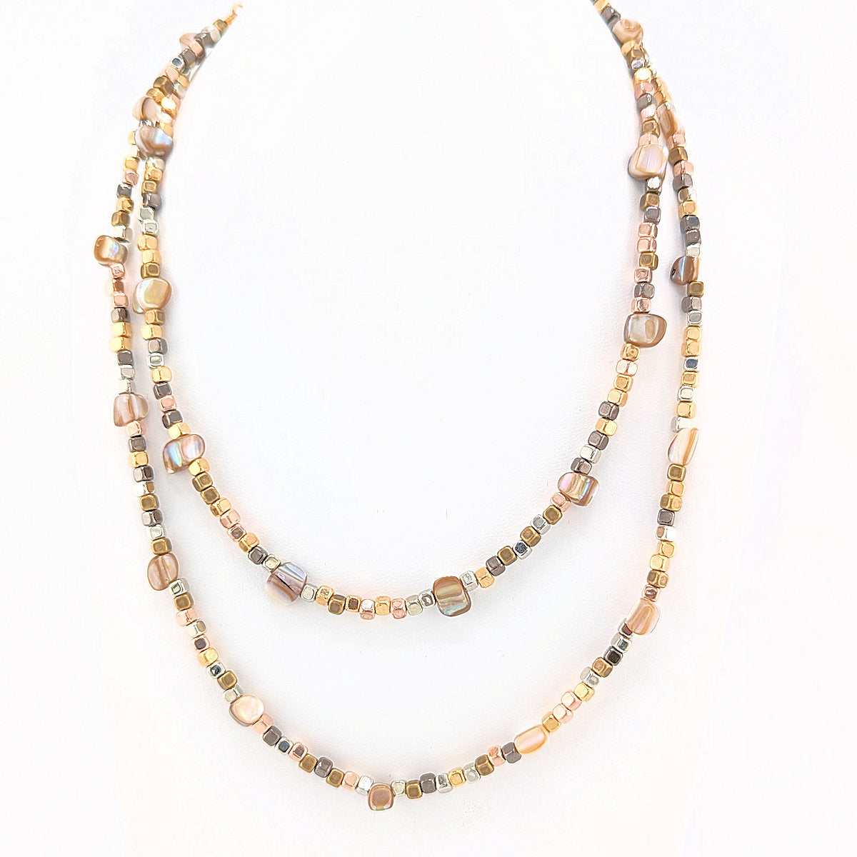 Natural Freshwater Shell Nugget Bead Double Strand Necklace