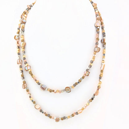 Natural Freshwater Shell Nugget Bead Double Strand Necklace