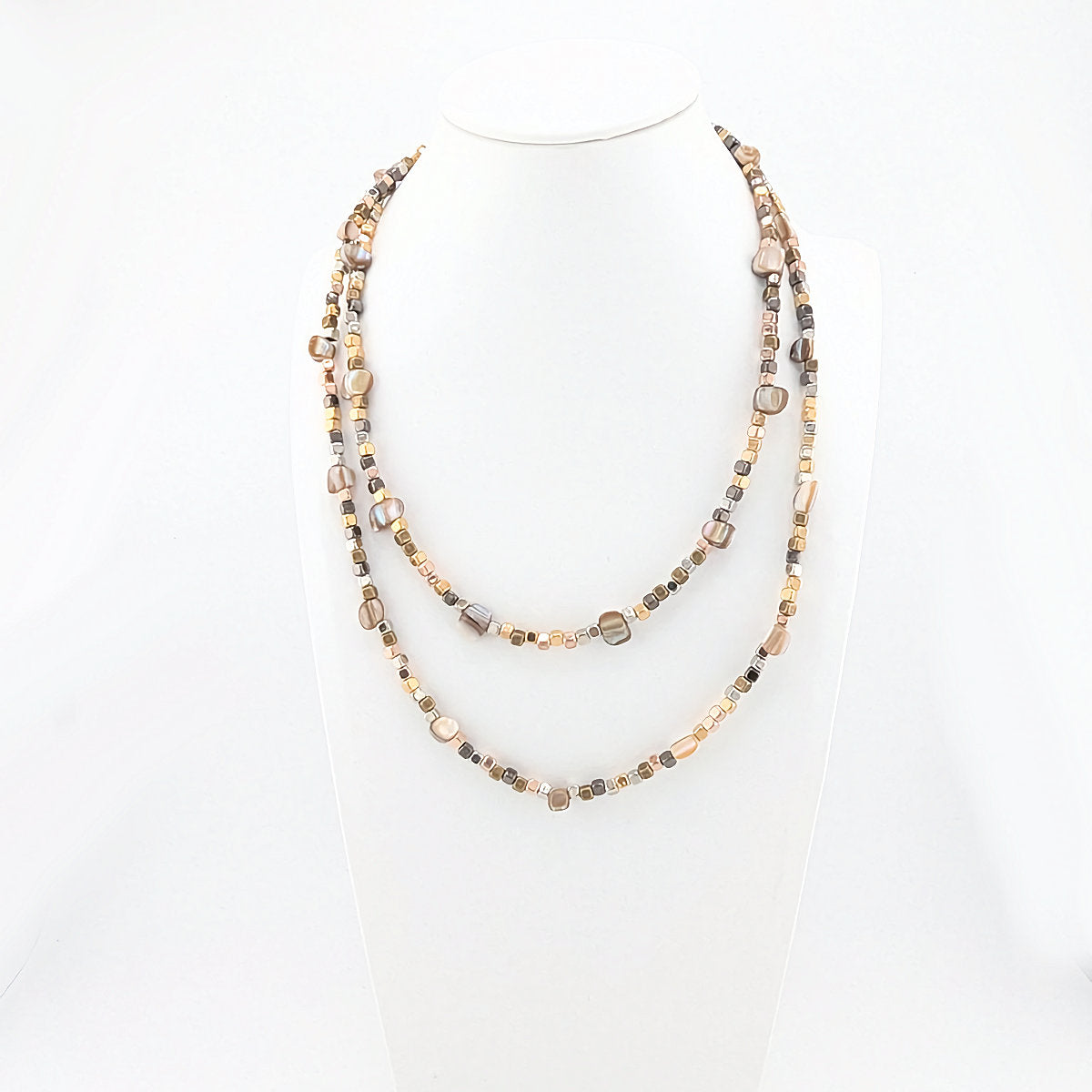 Natural Freshwater Shell Nugget Bead Double Strand Necklace