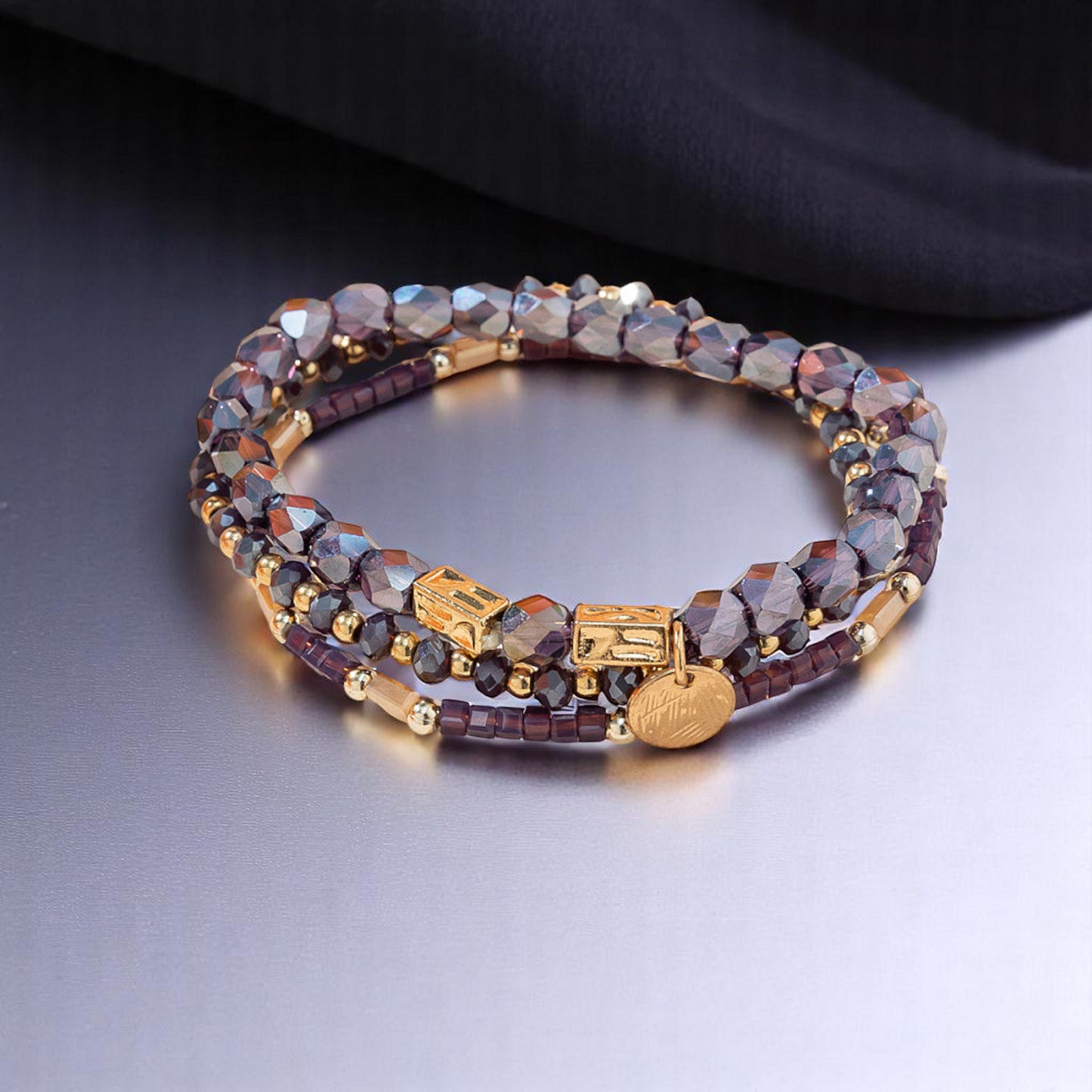 Colourful Crystal Stack Stretch Bracelets set of three - Bohemian Style