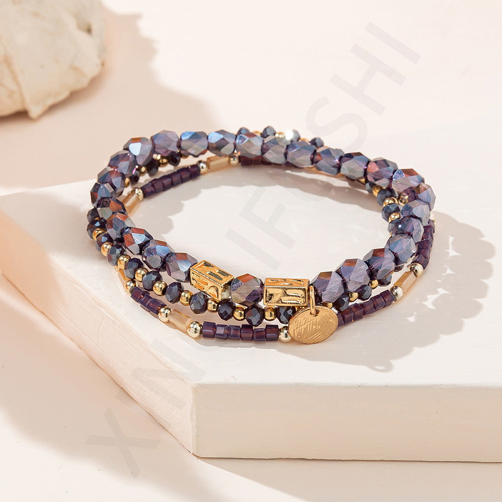 Colourful Crystal Stack Stretch Bracelets set of three - Bohemian Style