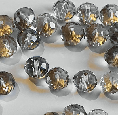 Round Crystal Beads Faceted, Clear Light Smoke Grey, 10mm, pack of 35x Jewellery Craft