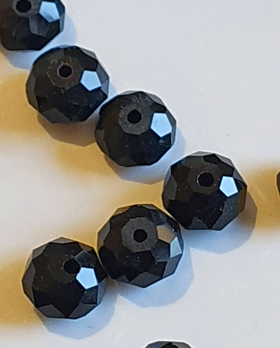 Crystal Rondelle Beads, Black, Faceted, 8x6mm, pack of 70x, Jewellery Craft