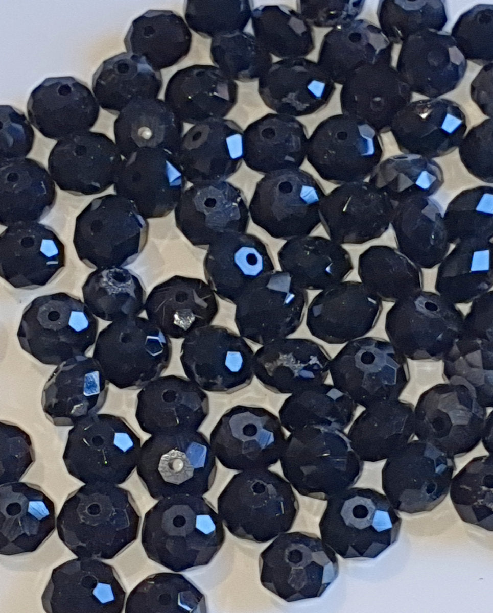 Crystal Rondelle Beads, Black, Faceted, 8x6mm, pack of 70x, Jewellery Craft