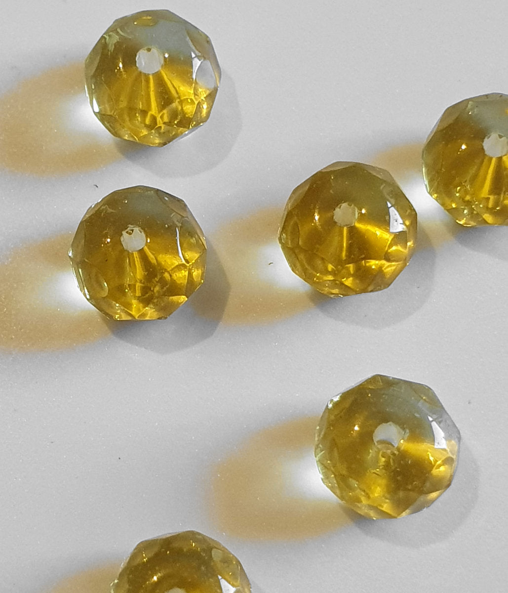 Crystal Rondelle Beads, Golden, Faceted, 8mm, pack of 50x, Jewellery Craft