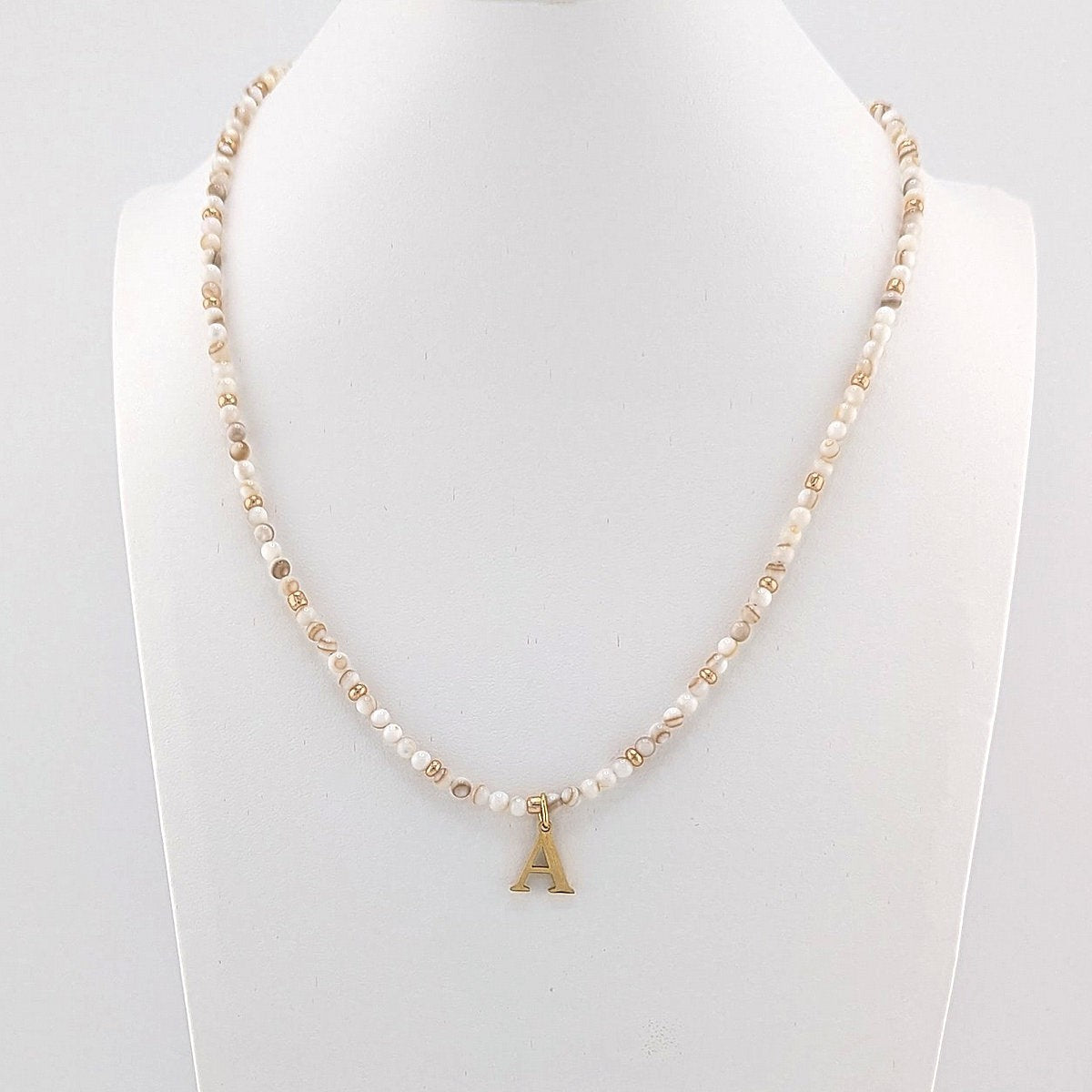 Natural Shell Necklace with Gold Plated Initial Alphabet Letter, personalised, gift for her