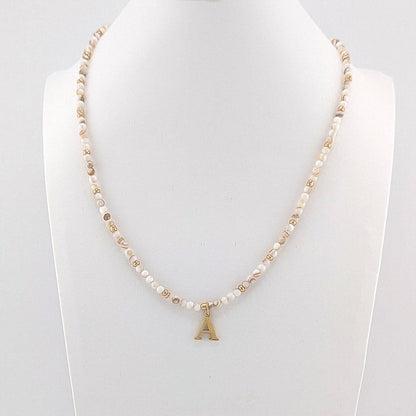 Natural Shell Necklace with Gold Plated Initial Alphabet Letter, personalised, gift for her