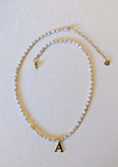 Natural Shell Necklace with Gold Plated Initial Alphabet Letter, personalised, gift for her