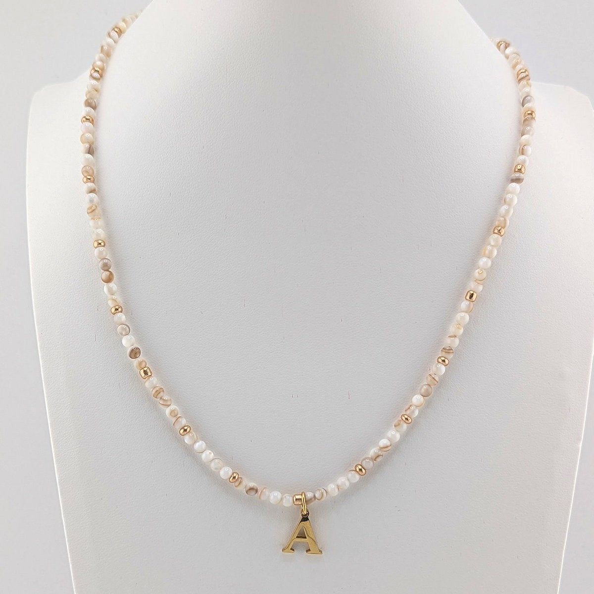 Natural Shell Necklace with Gold Plated Initial Alphabet Letter, personalised, gift for her