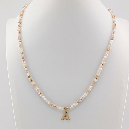 Natural Shell Necklace with Gold Plated Initial Alphabet Letter, personalised, gift for her