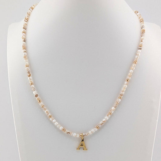Natural Shell Necklace with Gold Plated Initial Alphabet Letter, personalised, gift for her