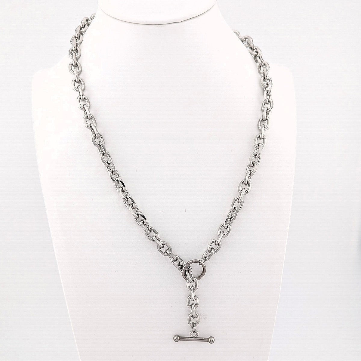 T Bar Necklace Chunky Chain Front Fastening Toggle Bar Necklace available in 18k Gold plated