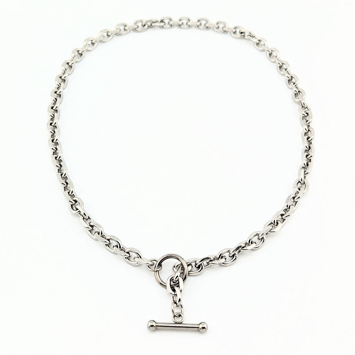 T Bar Necklace Chunky Chain Front Fastening Toggle Bar Necklace safe for beach or pool